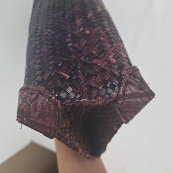 Vintage Straw and Faux Leather Purple Tan Bag - Picture 13 of 16